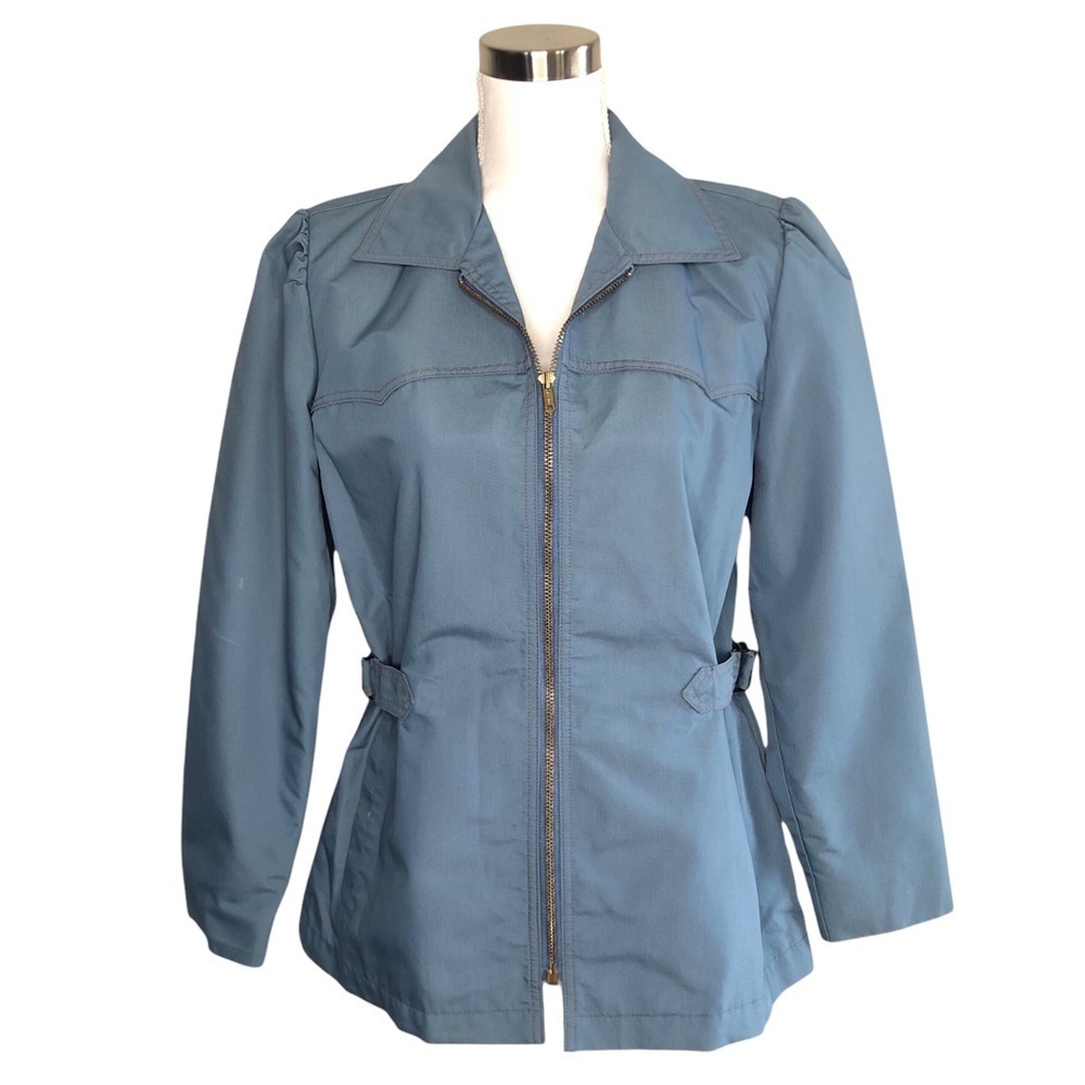 VINTAGE 60s 70s London Fog Blue Western Inspired Zip Front Rain Jacket Size Med